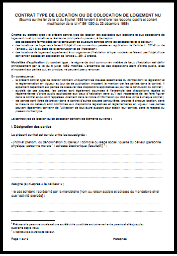 Contrat de colocation (bail) à télécharger Word PDF