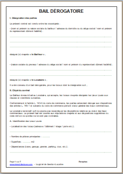 Bail précaire (dérogatoire) - Modèle gratuit conforme 2024 - Word PDF